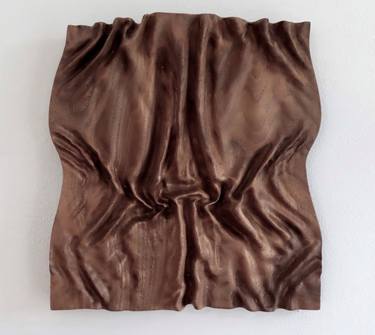 Contemporary Walnut Wrinkled Cloth 3D Wall Sculpture #11 thumb