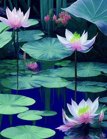 Saatchi Art Artist Tracey Lee Cassin; Digital, “Waterlillies Pink” #art