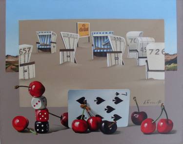 Still life with cherries, dice and Sylt beach chairs thumb