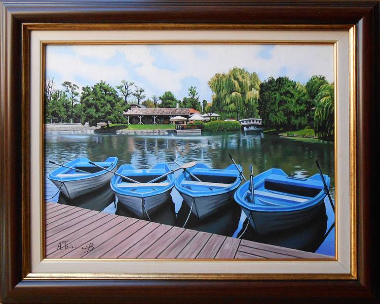 Original Realism Boat Painting by Alexander Titorenkov