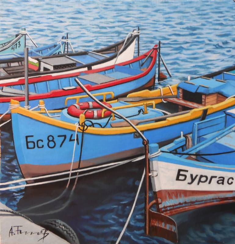 Original Boat Painting by Alexander Titorenkov