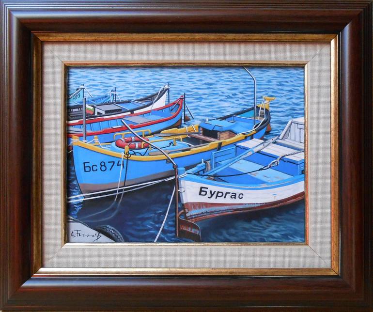Original Realism Boat Painting by Alexander Titorenkov