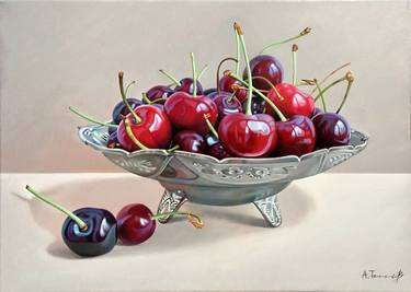 Still Life with Cherries in a Silver Bowl thumb