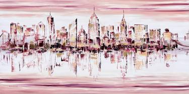 Golden New York, large oil painting on linen canvas 140x70 cm thumb