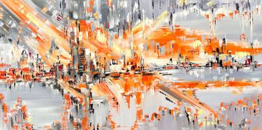 Fire City, large oil painting on linen canvas 140x70 cm thumb