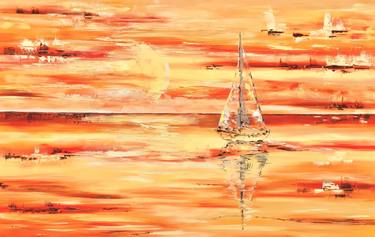 Orange waves 140x90 cm extra large oil painting on linen canvas thumb