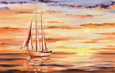 Calm sunset 140*90cm, extra large abstract oil painting on linen canvas for office or big hall thumb