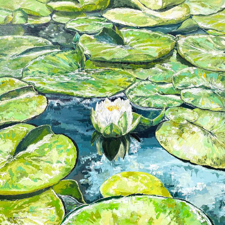 Water Lilies, large oil painting 90x90 cm Painting by Tanya