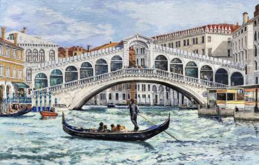 Rialto Bridge, Venice, Italy, 140x90 cm, Impasto style thumb