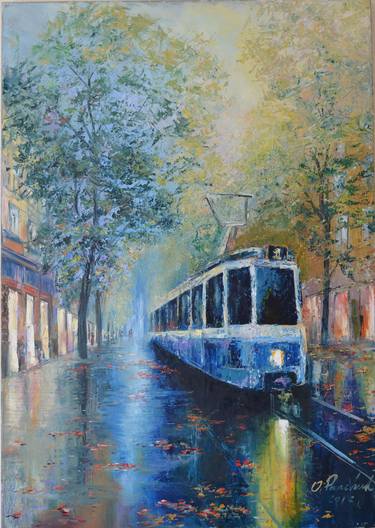 Original Oil Painting ''City of rain'' thumb