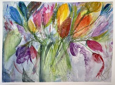 Print of Abstract Expressionism Floral Paintings by Nini Yūrei Ferrara