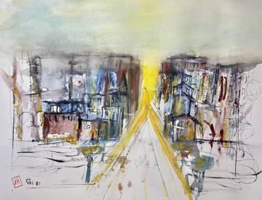 Original Abstract Expressionism Cities Paintings by Nini Yūrei Ferrara