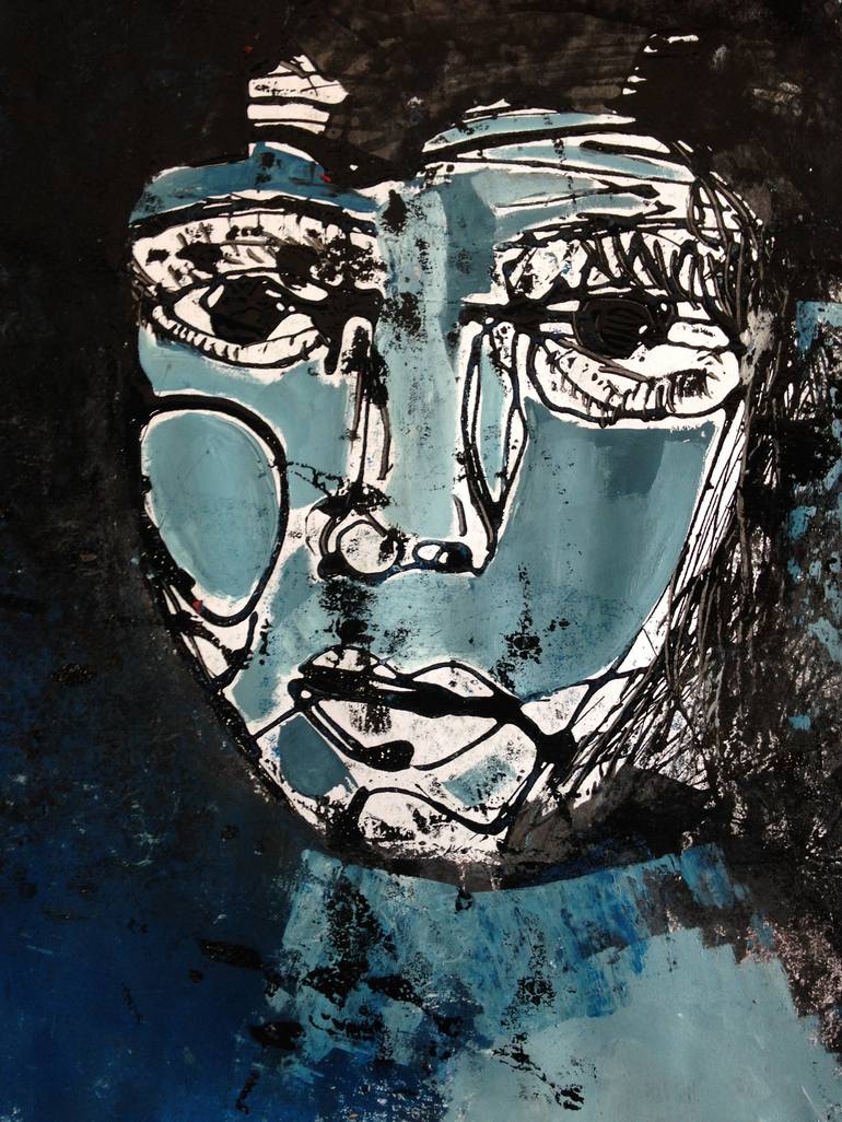 Blue Portrait Painting by Janet McLelland | Saatchi Art