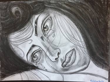 Original Portraiture Women Drawings by Krishnakali Roy