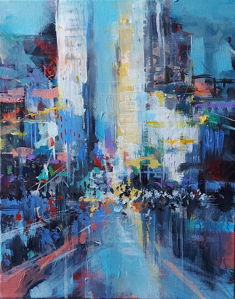 Morning in a busy city Painting by Marija Ruzicic | Saatchi Art