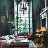 Tall window and red armchair by Hanna Ruminski