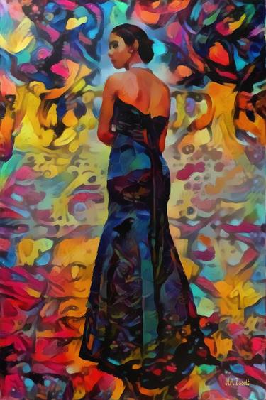 Saatchi Art Artist Humphrey Isselt; Paintings, “Woman in Black Colored Patterned Dress” #art
