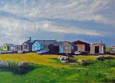 Fishermen's sheds, Autumn Portland Bill SOLD thumb