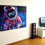 The painting is inspired by the famous photography of Buzz Aldrin walking on the moon, taken by Neil Armstrong. 

The only technic used is knifepaintung using bright acrylic colors on canvas.