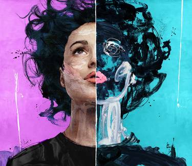 Original Portraiture Women Mixed Media by Sait Mingü