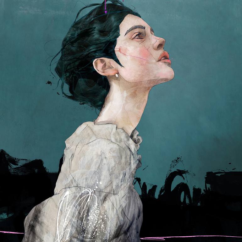 Original Portraiture Women Mixed Media by Sait Mingü