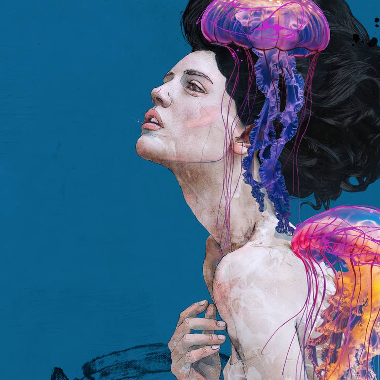 Original Portraiture Women Mixed Media by Sait Mingü