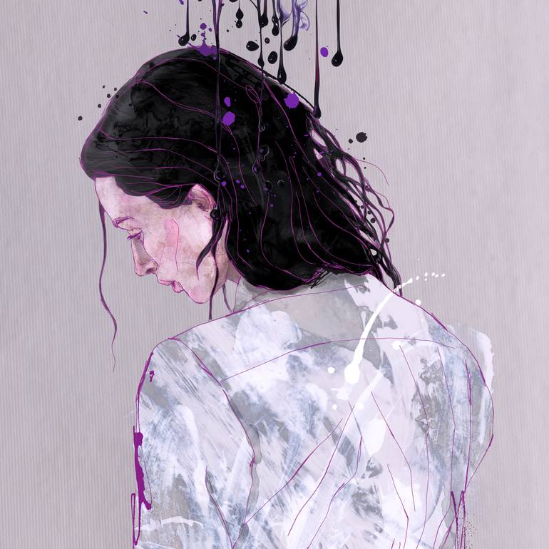 Original Portraiture Women Mixed Media by Sait Mingü