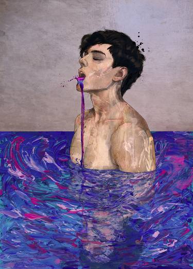 Original Portraiture Men Mixed Media by Sait Mingü