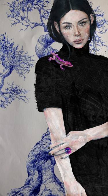 Original Portraiture Women Mixed Media by Sait Mingü