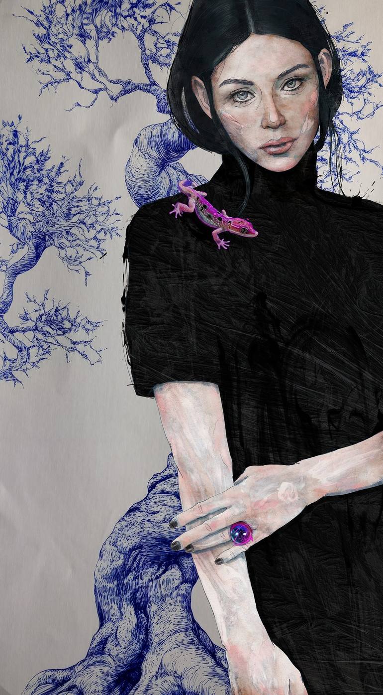 Original Portraiture Women Mixed Media by Sait Mingü