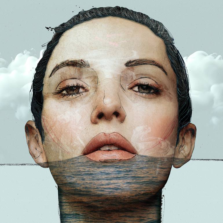 Original Portraiture Women Mixed Media by Sait Mingü