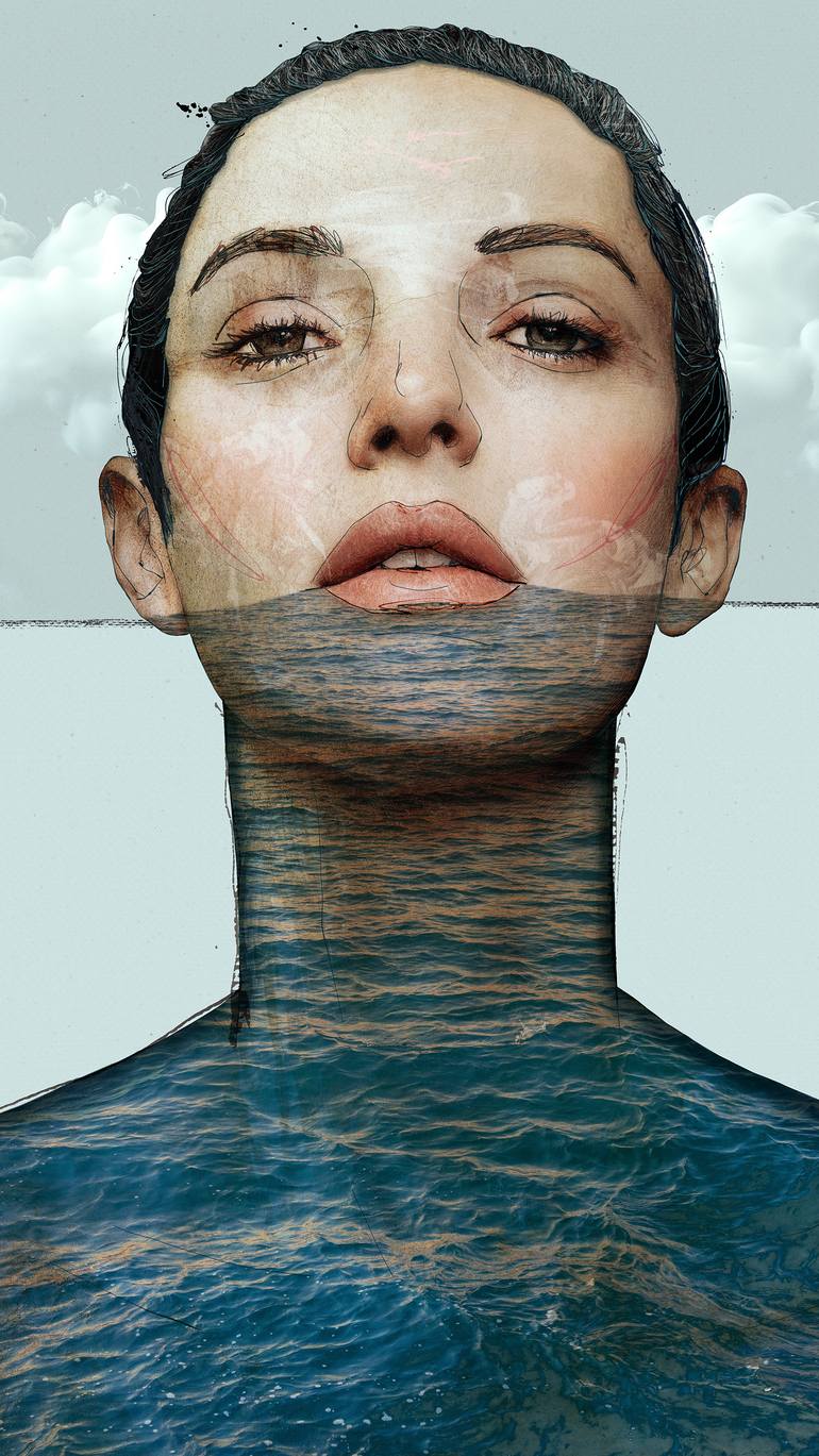 Original Portraiture Women Mixed Media by Sait Mingü