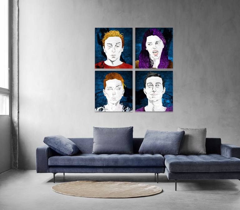 Original Abstract Expressionism People Mixed Media by Sait Mingü