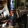 Native American Totem Art modern day version of a totem pole. Native American images that have been enhanced and manipulated on a round tube.. signed by S. Peace