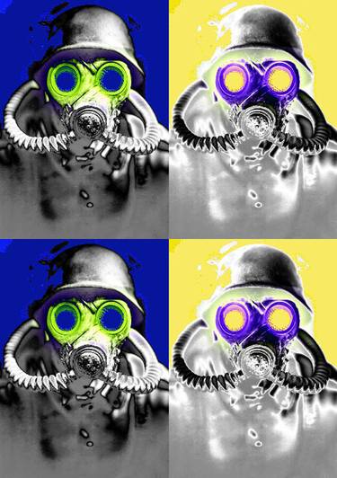 GAS MASK, 4 tiled, blue, green, purple, yellow - Limited Edition 1 of 1 thumb