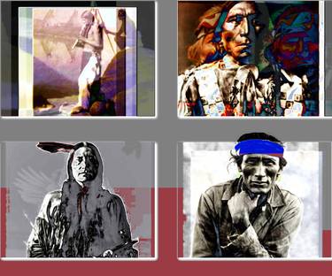 PROOF SHEET; Four Native Americans, hand embellished - Limited Edition 1 of 10 thumb