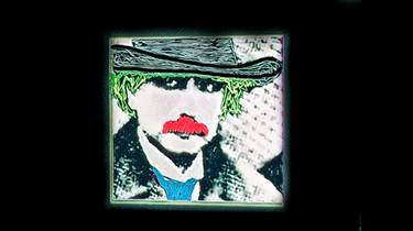 Einstein Black Hat, Blue Tie, Red Mustache - Embellished Giclee - Limited Edition of 10 thumb
