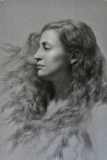 Original Black & White Women Drawing by Inger Aino Lutter