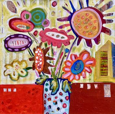 Original Folk Floral Mixed Media by Jenny Odom