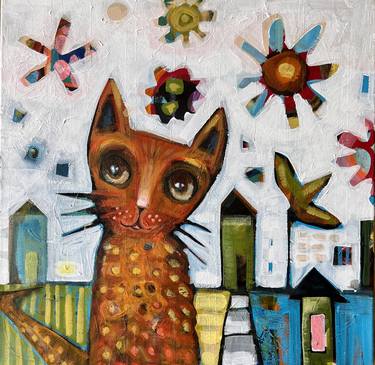 Original Folk Animal Mixed Media by Jenny Odom