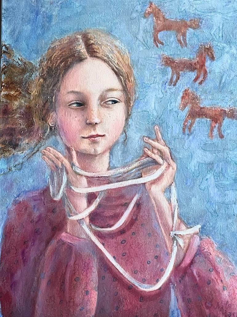 Original Love Painting by Bogdan Natalia | Figurative Art on Canvas | The cradle for a little horse