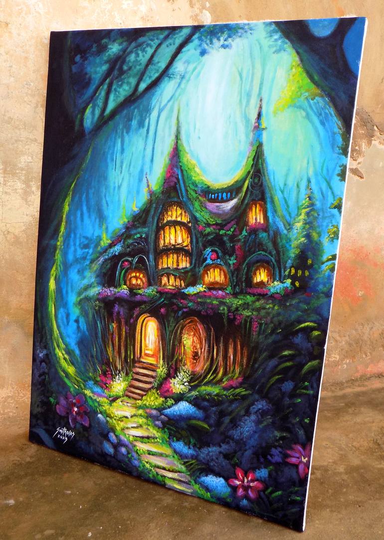 Original Art Deco Garden Painting by Smith Olaoluwa