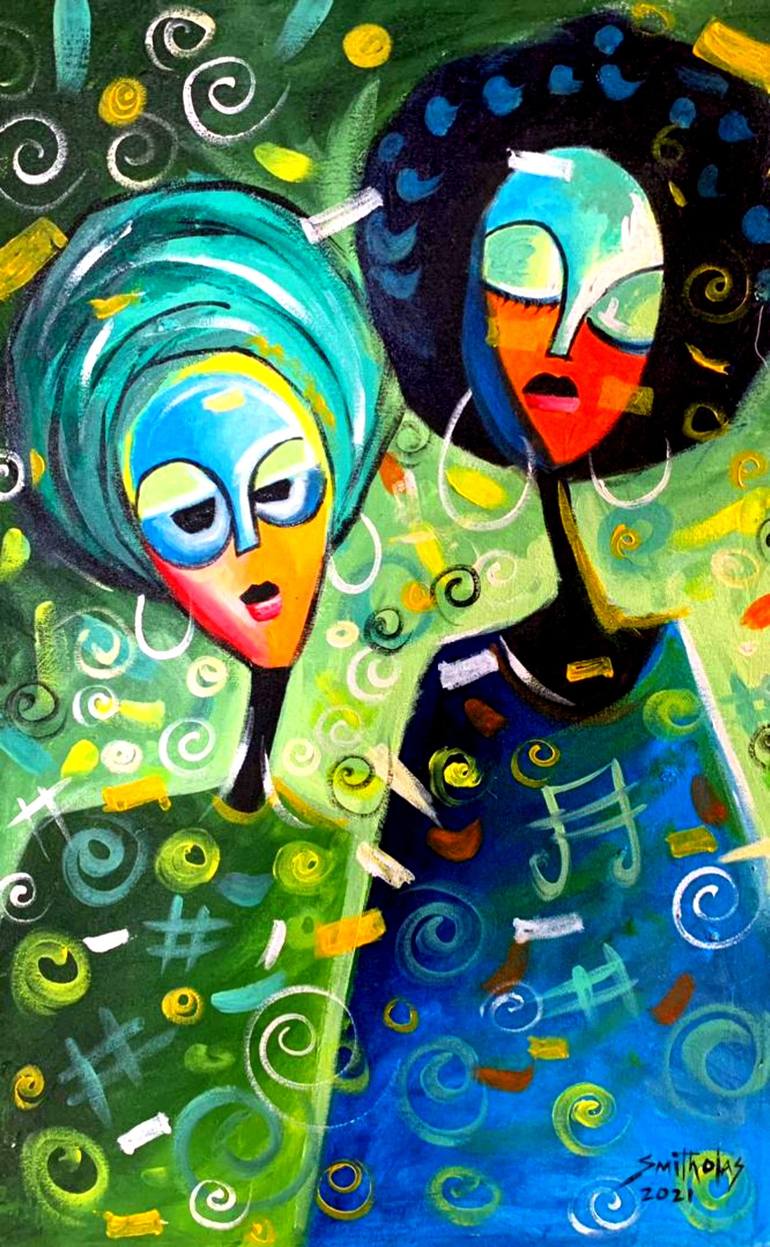 Twin Sisters Painting by Smith Olaoluwa