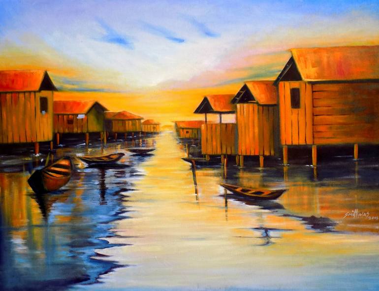 Ilaje WaterFront Painting by Smith Olaoluwa | Saatchi Art Czech
