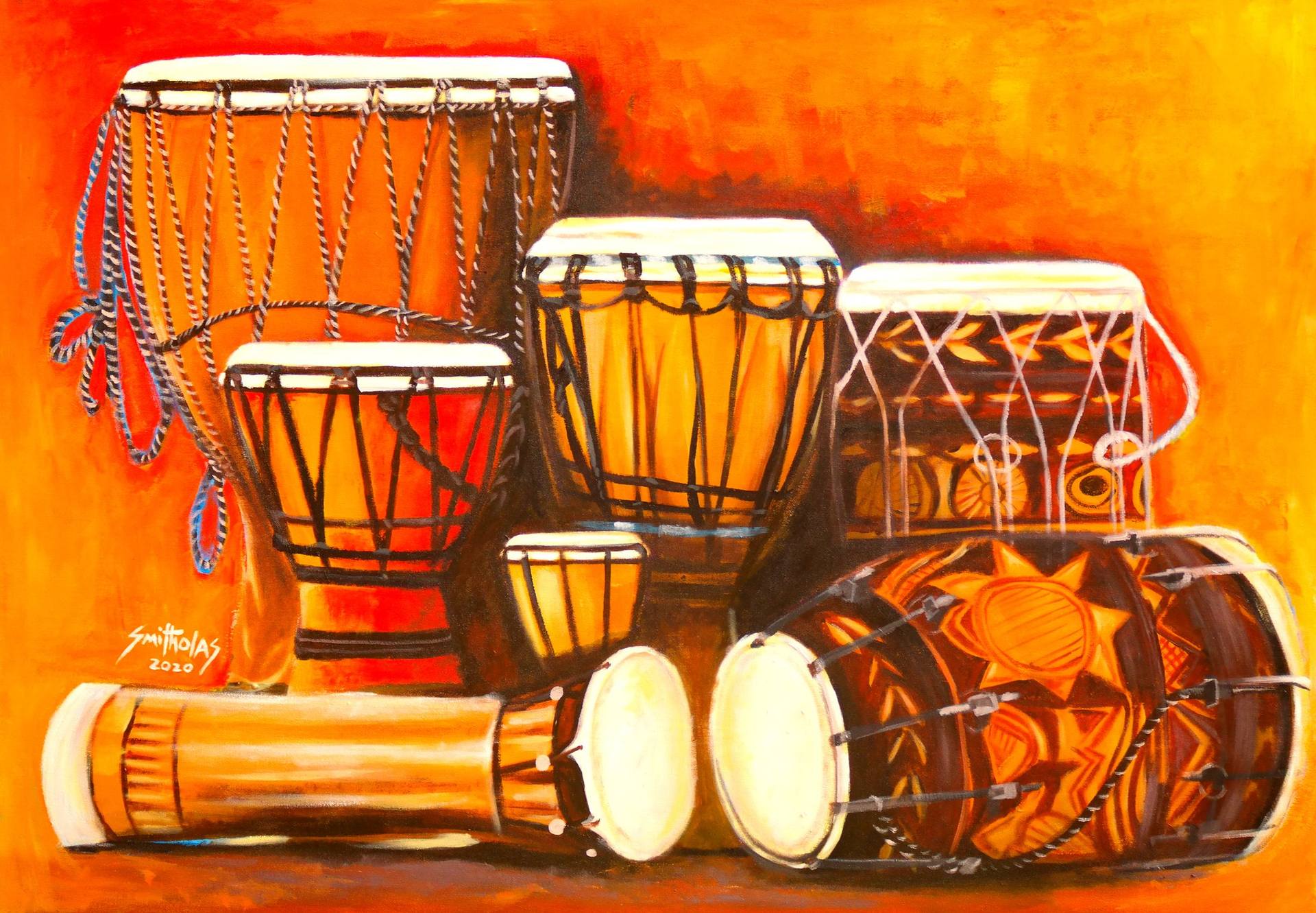 African Musical Instrument Painting by Smith Olaoluwa | Saatchi Art