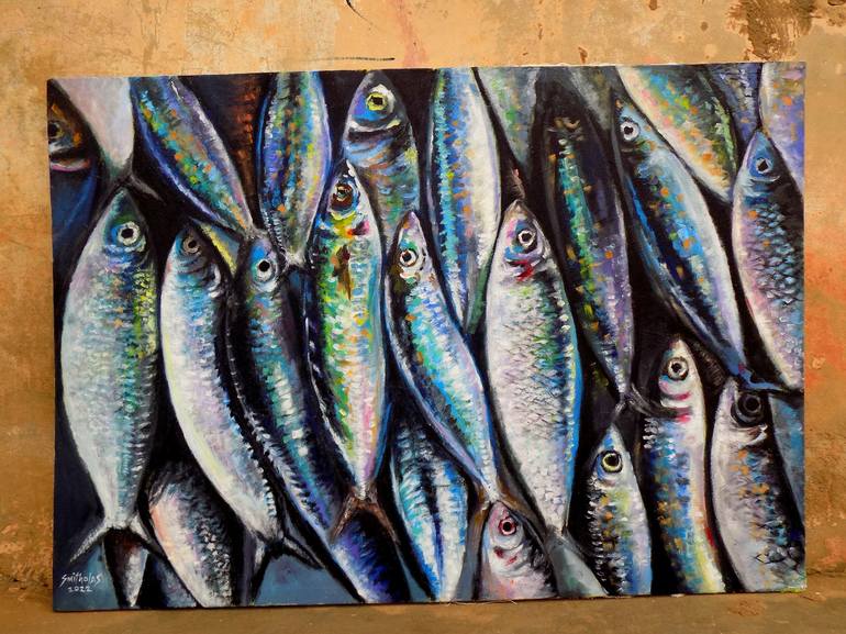 Original Art Deco Fish Painting by Smith Olaoluwa