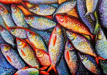 Original Art Deco Fish Paintings by Smith Olaoluwa