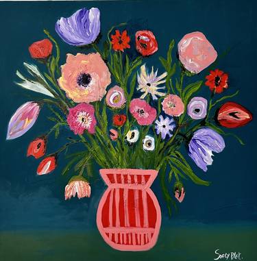 Original Abstract Expressionism Floral Painting by Suely Blot