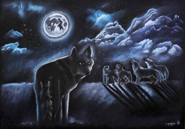Wolves in the moonlight thumb