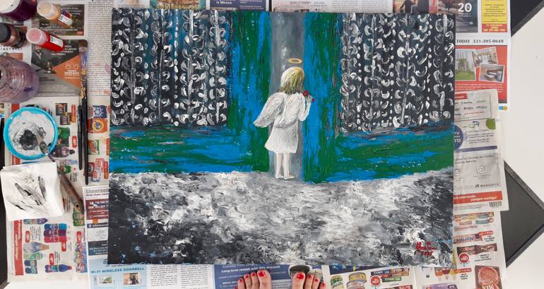 Original Abstract Expressionism Love Painting by Elena Parau